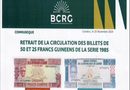 BCRG : Retrait des billets de 50 et 25 francs guinéens de la série 1985 (communiqué)