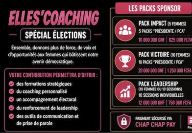 Guinée : ELLES'COACHING lance ses packs sponsor pour soutenir le leadership politique féminin...