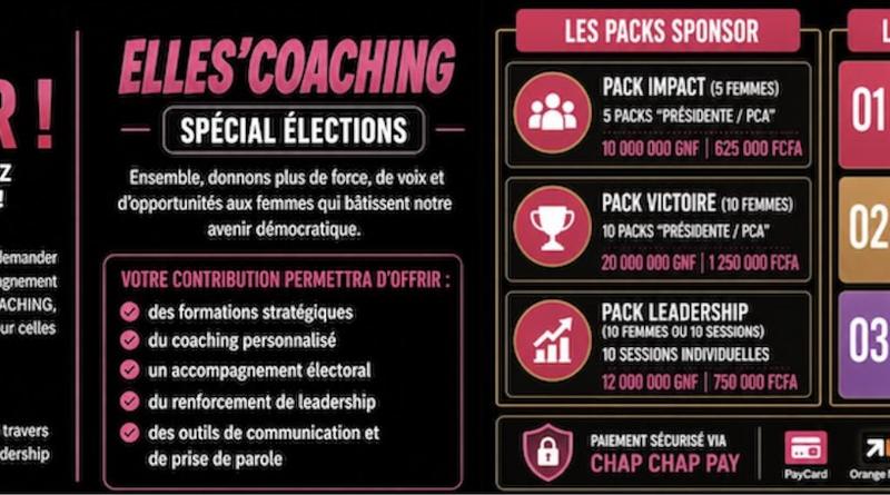 Guinée : ELLES'COACHING lance ses packs sponsor pour soutenir le leadership politique féminin