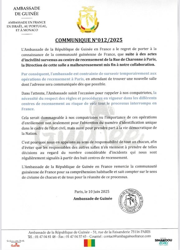 ambaguinee-france-communiqué sur le recensement