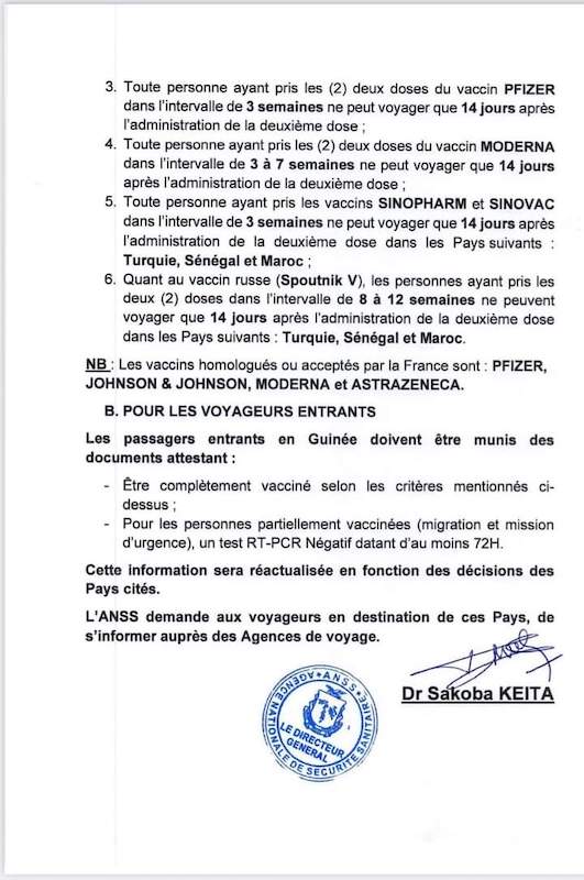 Les voyageurs vaccinés exemptés de Test PCR (ANSS)